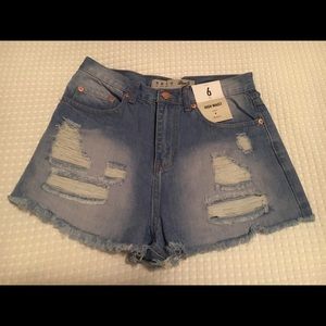 High waisted ripped jean shorts